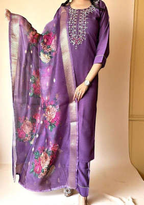 ORRIYA Embroidered Kurta, Trouser/Pant & Dupatta Set