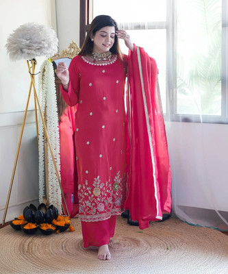 KHODIYAR ENTERPRISES Embroidered Kurta, Palazzo & Dupatta Set
