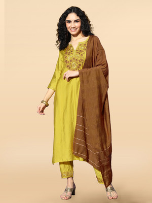 Anouk Rustic Embroidered Kurta, Trouser/Pant & Dupatta Set