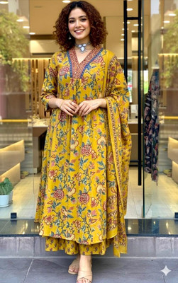 DAKSHFAB Floral Print Anarkali Kurta, Bottom & Dupatta Set