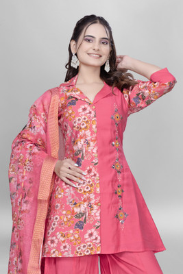 FASHNETIC Self Design, Printed Kurta, Palazzo & Dupatta Set