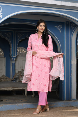 saadgee Embroidered Kurta, Palazzo & Dupatta Set