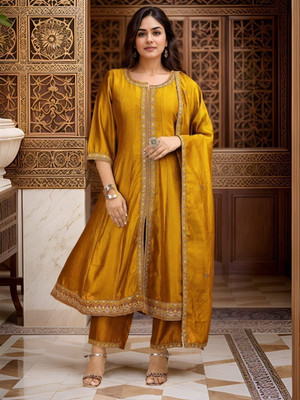 RIWAJ COLLECTION Embroidered Anarkali Kurta, Bottom & Dupatta Set