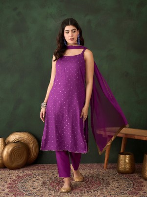 Sangria Embellished Kurta, Trouser/Pant & Dupatta Set