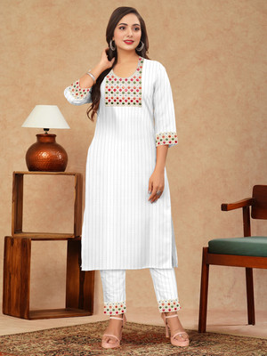 HINZA FASHION Embroidered, Striped Kurta, Trouser/Pant & Dupatta Set
