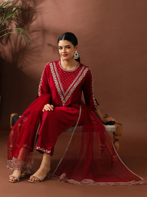 Jaipur Kurti Embroidered Kurta, Trouser/Pant & Dupatta Set