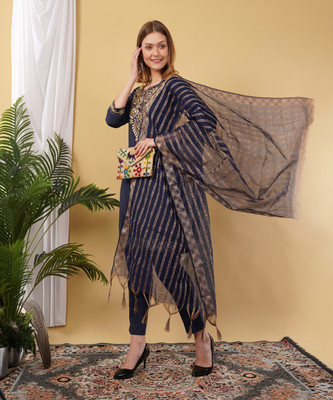 Vibrant Gaze Embroidered Kurta, Trouser/Pant & Dupatta Set