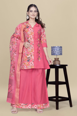 FASHNETIC Embroidered Kurta, Palazzo & Dupatta Set