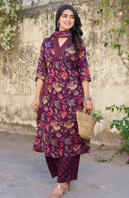Oumad Printed Kurta, Palazzo & Dupatta Set