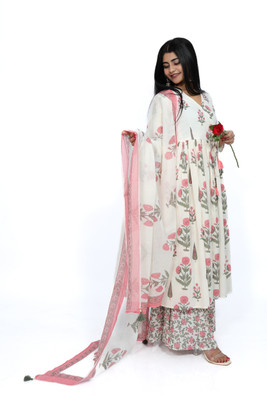 PLEATUS Floral Print Kurta, Palazzo & Dupatta Set