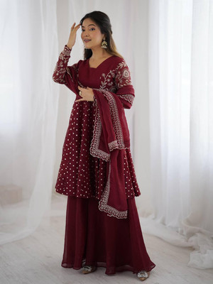 DP Fashion Embroidered Kurta, Sharara & Dupatta Set