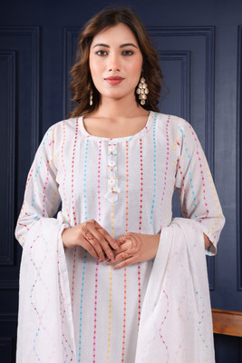 Fems Embroidered Kurta, Trouser/Pant & Dupatta Set