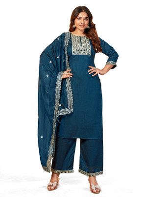 Clothic Creation Embroidered Kurta, Palazzo & Dupatta Set