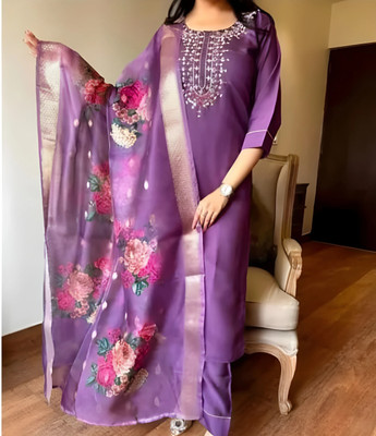 AAYAT Embroidered Kurta, Palazzo & Dupatta Set