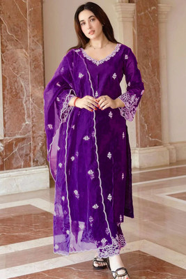 FANCIFLAIR Embroidered Anarkali Kurta, Bottom & Dupatta Set