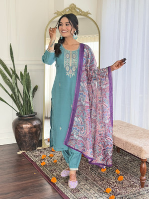 Om Vishwakarma Enterprise Embroidered Kurta, Trouser/Pant & Dupatta Set