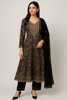Aarinest Embroidered Anarkali Kurta, Bottom & Dupatta Set