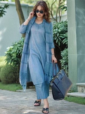 PILUDI Solid Kurta, Salwar & Dupatta Set