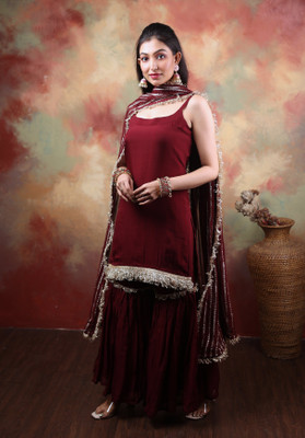 Pavora Embellished Kurta, Sharara & Dupatta Set
