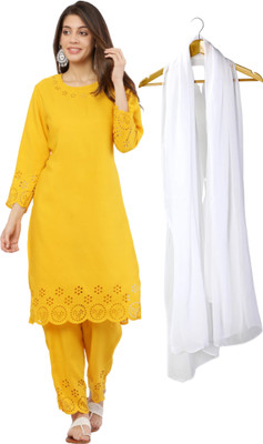 Zamzamlibas Solid Kurta, Palazzo & Dupatta Set