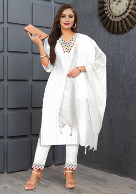 Nisa Style Striped Kurta, Trouser/Pant & Dupatta Set