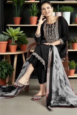 Krishna Art Embroidered Kurta, Salwar & Dupatta Set