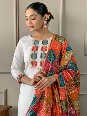 GlimmerGown Embroidered Kurta, Salwar & Dupatta Set