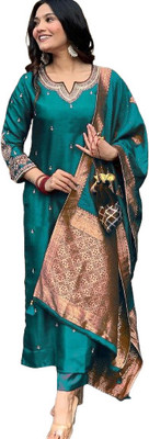 VERIANAETHNIC Embroidered Anarkali Kurta, Bottom & Dupatta Set