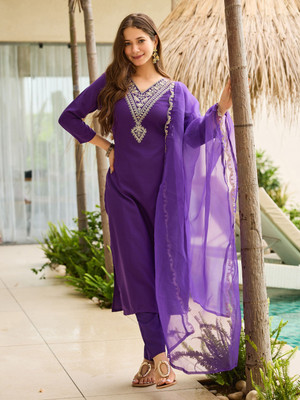 VEDUU Embroidered Kurta, Trouser/Pant & Dupatta Set