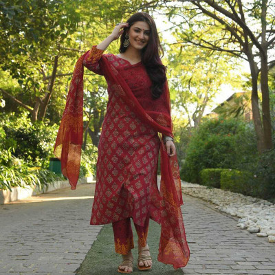 HRITVI FAB Printed Kurta, Trouser/Pant & Dupatta Set