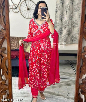 DAKSHFAB Floral Print Kurta, Trouser/Pant & Dupatta Set