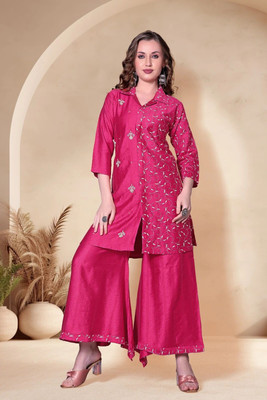 HOUSE OF COMMON Embroidered Kurta, Palazzo & Dupatta Set