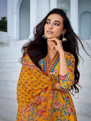 Tasrika Floral Print, Embroidered Kurta, Trouser/Pant & Dupatta Set