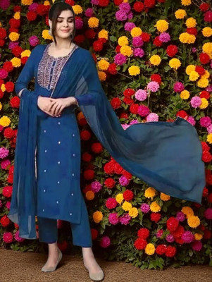 MM ENTERPRISE Solid, Embroidered Kurta, Trouser/Pant & Dupatta Set