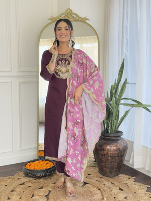 Feelon Embroidered Kurta, Trouser/Pant & Dupatta Set