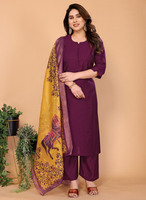 Mingora Solid Kurta, Dhoti Pant & Dupatta Set