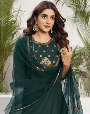 Tasrika Embroidered, Embellished Kurta, Salwar & Dupatta Set