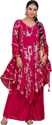 EARTH -O-FAB Printed Kurta, Palazzo & Dupatta Set