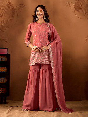DRUPH & CO. Embroidered Kurta, Palazzo & Dupatta Set