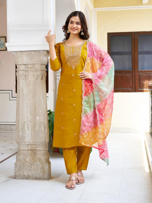 Mukta Impex Embroidered Kurta, Trouser/Pant & Dupatta Set