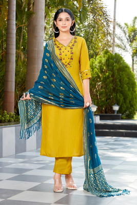 DWAPAR Embroidered Kurta, Trouser/Pant & Dupatta Set