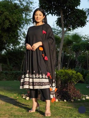 pareha by neha Printed, Floral Print, Woven Kurta, Palazzo & Dupatta Set