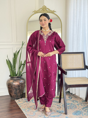 Parnavi Embroidered Kurta, Trouser/Pant & Dupatta Set