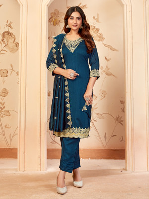 DivyFashion Embroidered Kurta, Trouser/Pant & Dupatta Set