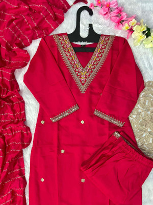 CLAVINET Embroidered Kurta, Trouser/Pant & Dupatta Set