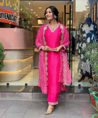 BOUGHT FIRST Embroidered Kurta, Trouser/Pant & Dupatta Set
