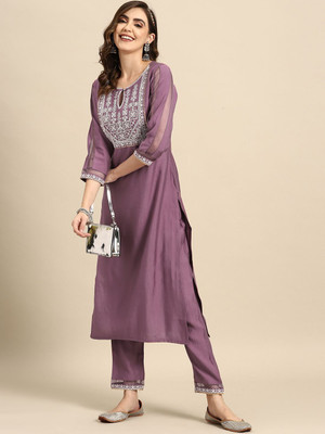 Sangria Embroidered Kurta, Trouser/Pant & Dupatta Set