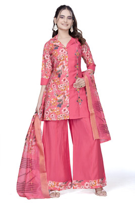 FASHNETIC Floral Print Kurta, Palazzo & Dupatta Set