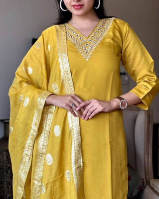 FARHATFASHION Embroidered Kurta, Trouser/Pant & Dupatta Set