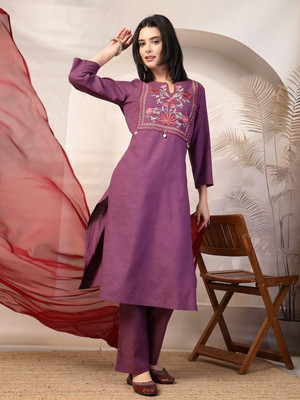 Nayam By Lakshita Embroidered Kurta, Palazzo & Dupatta Set